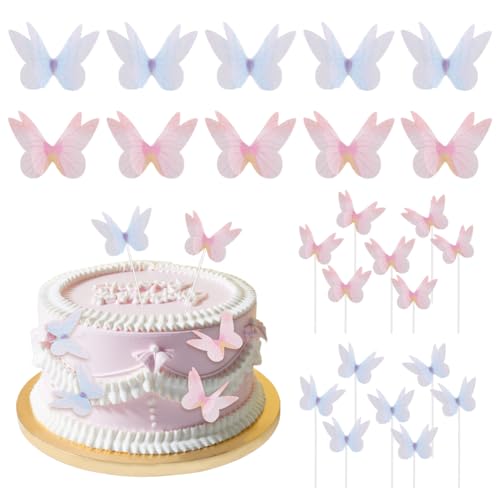 AHANDMAKER 30 Stück Schmetterlings Kuchendekoration. Tortenaufsatz Mit Schmetterlingen In Rosa Und Blau Cupcake Topper „3D Schmetterling“ Für Kuchendekoration Zum Geburtstag Hochzeit Party Dekor von AHANDMAKER