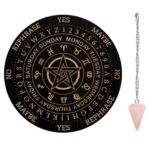 AHANMAKER 7.8" Hexen-Pendelbrett, Wünschelruten-Planchette Mit Wünschelrutenpendel Aus Rosenquarzkristall, Hexerei-Wahrsagungswerkzeuge Für Die Dekoration Des Geistesaltars – Sternbild Mit Einem Stern von AHANDMAKER