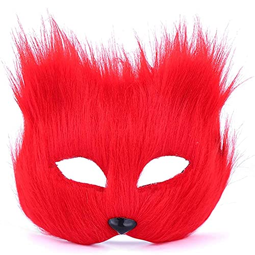 Halloween Fuchs-Maske für Erwachsene, Kunstpelz Maskerade Halbmaske Fuchskopf Realistische Venezianische Maske Elegant Kostüm Zubehör Halloween Kostüm Cosplay, rot red, 18*17 von AHDMR