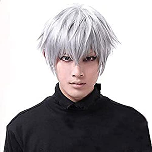 Maske 3D Tokyo Ghoul Cosplay Kostüm aus PU-Leder Ken Kaneki verstellbar Horrible Maske mit Reißverschluss mit abnehmbarer Augenabdeckung Halbmaske mit Perücke für Erwachsene von AHDMR