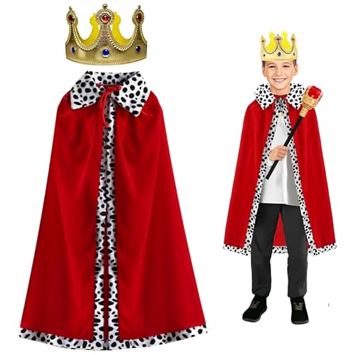 AHEJIOO Prinz Umhang Kinder, Umhang könig Mit Krone König, Kostüm Kinder Jungen, König Kostüm Kinder Für Prinzenparty, Karneval, Cosplay, Halloween, Kindertag, 90cm Für Kinder Von 90–135cm von AHEJIOO