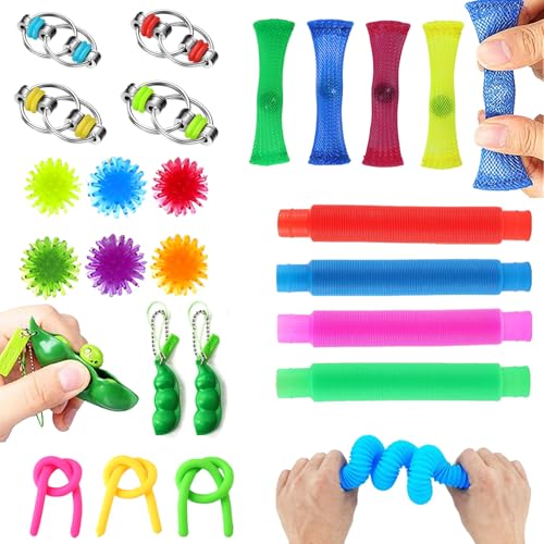 24 Anti-Stress Toys, Squeeze Toys for Children and Adults, Stress Ball, Flippy Chain, Stretch Strings, Soybean Stresstoys, Skills Twisting Toys Fidget Toys, Anti Stress Spielzeug, Adhs Hilfsmittel von AHEJIOO