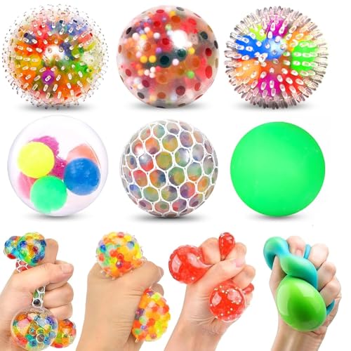 6 Stück AHEJIOO Stressballs für Kinder & Erwachsene - Anti Stress Bälle, Entspannungsspielzeug, Fidget Ball Set mit Knautschballs von AHEJIOO