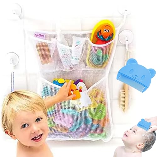 AHEJIOO 1 Pcs Netz Badewannenspielzeug Aufbewahrung Und 1 Pcs Babybürste, Badespielzeug Aufbewahrung, Aufbewahrung Badewannenspielzeug, Netz Für Badespielzeug, Badewanne Spielzeug Aufbewahrung von AHEJIOO