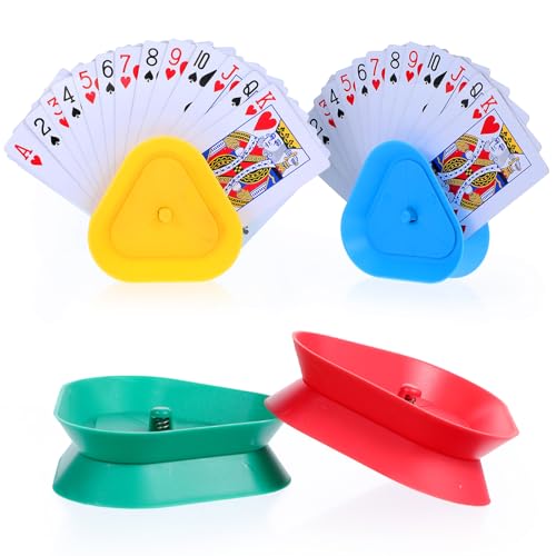 4 Stk Kartenhalter Kinder Spielkarten,Dreieck Spielkartenhalter,Freisprech Spielkartenhalter,Kartenhalter Spielkarten Kunststoff,Hände Poker Halter,Spielkarten Halterung für Senioren Erwachsene Kinder von AHQiZFX