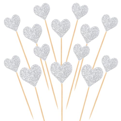 AHQiZFX 30 Stück Glitter Herz Cupcake Topper,Muffin Deko Cupcake Topper,Hochzeit Herzen Muffin Topper,Herzen Kuchenstecker, Kuchendeko,für Hochzeit Verlobung Geburtstag Valentinstag Party Deko von AHQiZFX