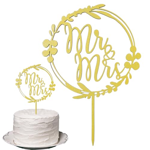 AHQiZFX Cake Topper Hochzeit Mr Mrs Holz,Tortendeko Hochzeit,Tortenstecker Hochzeit Mr & Mrs,Liebe Hochzeitstorte Deko,Hochzeitstorte Topper Kuchen Deko,für Hochzeit Jubiläum Verlobung Antrag-Gold von AHQiZFX