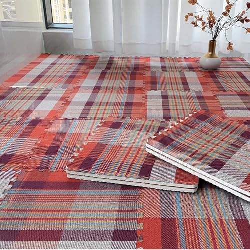 12 X 12 X 0,4 Zoll Dicker Ineinandergreifender Teppich, Quadratisch, Pe-Schaumstoffmatten, Bodenfliesen, Jederzeit Entfernbar, für Schlafzimmer, Wohnzimmer(Red Blue Plaid,12p) von AHTCPO