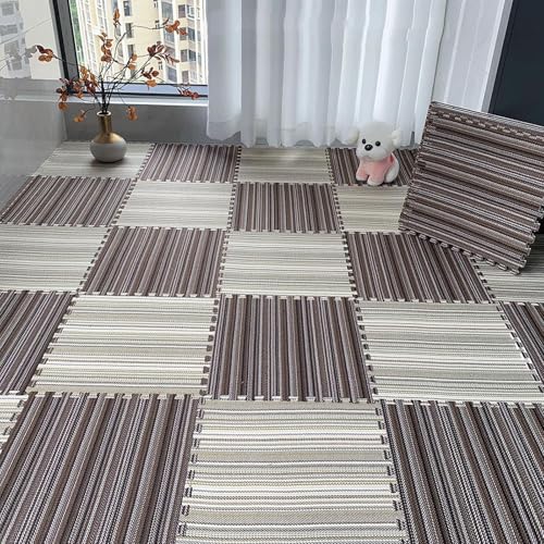 12"X12" Puzzle-Spielmatte aus Baumwollleinen, Quadratische Matten aus Pe-Schaum, Waschbar, Jederzeit Abnehmbar, für Alle Jahreszeiten(Coffee Stripes+beige Stripes,10p) von AHTCPO