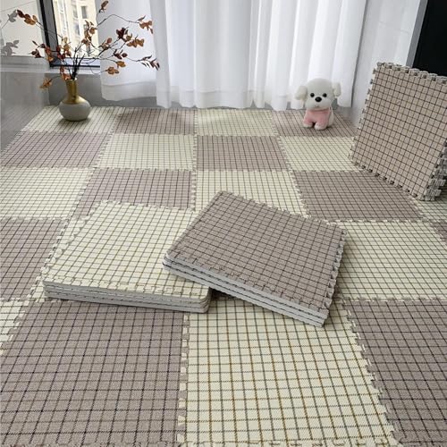 12"X12" Puzzle-Spielmatte aus Baumwollleinen, Quadratische Matten aus Pe-Schaum, Waschbar, Jederzeit Abnehmbar, für Alle Jahreszeiten(Khaki Plaid+beige Plaid,10p) von AHTCPO