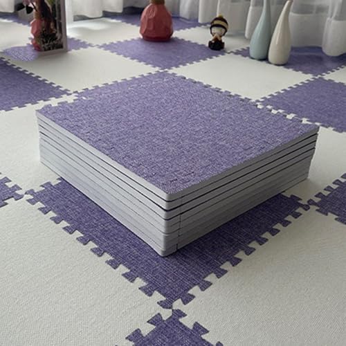 Bodenmatte Puzzleschaumstoff Baumwollleinen mit Rand, Quadratische Puzzlematte, für Zuhause Spielzimmer Yoga oder Fitnessstudio (60 X 60 X 1 cm)(Lavender,12p) von AHTCPO