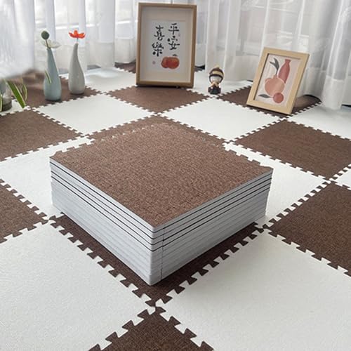 Bodenmatte Puzzleschaumstoff Baumwollleinen mit Rand, Quadratische Puzzlematte, für Zuhause Spielzimmer Yoga oder Fitnessstudio (60 X 60 X 1 cm)(White,9p) von AHTCPO