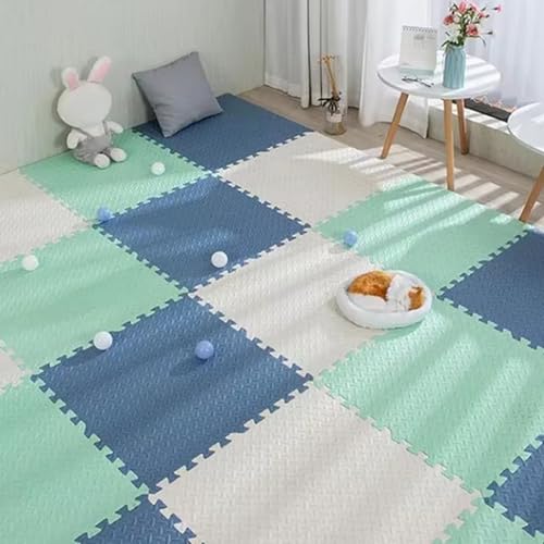 Ineinander Greifende Bodenmatten, Bodenmatte aus Eva-Schaum, Schallabsorbierend, für Indoor-SpielpläTze Wohnzimmer Fitness Yoga (60 X 60 X 2,5 cm)(Blue-Green-White,12p) von AHTCPO