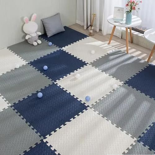 Ineinander Greifende Bodenmatten, Bodenmatte aus Eva-Schaum, Schallabsorbierend, für Indoor-SpielpläTze Wohnzimmer Fitness Yoga (60 X 60 X 2,5 cm)(Navy-White-Gray,12p) von AHTCPO