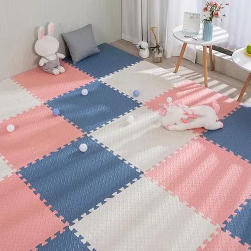 Ineinander Greifende Bodenmatten, Bodenmatte aus Eva-Schaum, Schallabsorbierend, für Indoor-SpielpläTze Wohnzimmer Fitness Yoga (60 X 60 X 2,5 cm)(Pink-Blue-White,12p) von AHTCPO