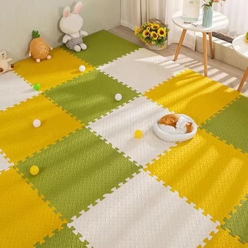 Ineinander Greifende Bodenmatten, Bodenmatte aus Eva-Schaum, Schallabsorbierend, für Indoor-SpielpläTze Wohnzimmer Fitness Yoga (60 X 60 X 2,5 cm)(White-Yellow-Green,12p) von AHTCPO