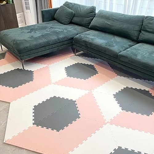 Ineinander Greifender Teppich, Schaumstoff-Spielmatte, Dicke Weiche Puzzlematte, für Zuhause, Spielzimmer, Yoga oder Fitnessstudio(White+Gray+Light pink,15p) von AHTCPO