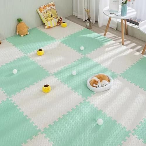 Ineinander greifende Bodenmatten, Schaumstoff-Spielmatte, Eva-Schaumstoff-Bodenmatte, für Indoor-Spielplatz Wohnzimmer Training Fitness Yoga(Bean Green-White,1cm-24p) von AHTCPO