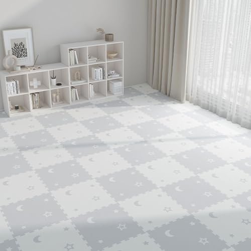 Mehrzweck-Sportbodenmatte, Schaumstoff-Puzzle-Spielmatte, Ineinandergreifende Schaumstoffmatte, XPE-Schaum für Zuhause und das Fitnessstudio(Star Moon: Off-White+Gray,12p) von AHTCPO