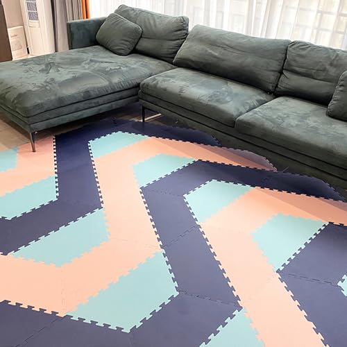 Multifunktionsbodenbelag, Schaumstoffteppich-Spielmatten, für Schlafzimmer, Wohnzimmer, Büro, Spielzimmer, Yoga oder Fitnessstudio(Navy Blue+Light Blue+pink,35p) von AHTCPO