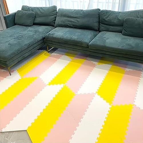 Multifunktionsbodenbelag, Schaumstoffteppich-Spielmatten, für Schlafzimmer, Wohnzimmer, Büro, Spielzimmer, Yoga oder Fitnessstudio(White+Light pink+Yellow,35p) von AHTCPO