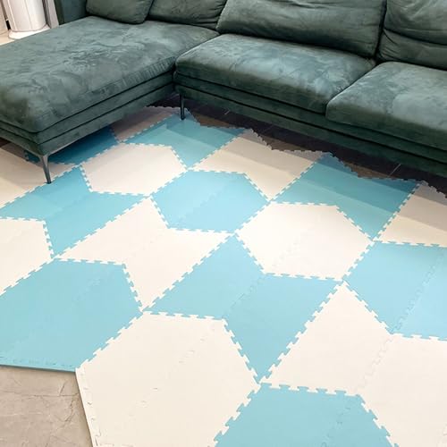 Puzzlematte, Schaumstoffteppich, Multifunktionale Bodenfliesen, für Schlafzimmer, Wohnzimmer, Büro, Spielzimmer, Yoga oder Fitnessstudio(White+Light Blue,10p) von AHTCPO