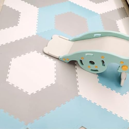 Puzzlematte, Schaumstoffteppich, Multifunktionale Bodenfliesen, für Schlafzimmer, Wohnzimmer, Büro, Spielzimmer, Yoga oder Fitnessstudio(White+Light Cloud+Light Blue,15p) von AHTCPO