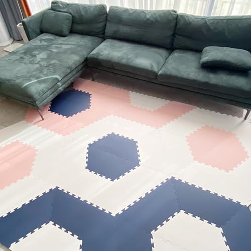 Puzzlematte, Schaumstoffteppich, Multifunktionale Bodenfliesen, für Schlafzimmer, Wohnzimmer, Büro, Spielzimmer, Yoga oder Fitnessstudio(White+Light pink+Navy Blue,20p) von AHTCPO