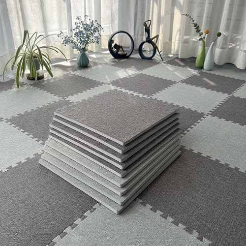 Quadratische Bodenfliesen PlüSchschaum 60 X 60 cm, Ineinander Greifende Bodenfliesen Leinenstoff mit Rand, für Spielzimmer Hause, Yoga oder Fitnessstudio(Dark Gray-Light Gray,12p) von AHTCPO