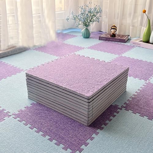 Quadratische Bodenfliesen PlüSchschaum 60 X 60 cm, Ineinander Greifende Bodenfliesen Leinenstoff mit Rand, für Spielzimmer Hause, Yoga oder Fitnessstudio(Lavender-Sky Blue,12p) von AHTCPO