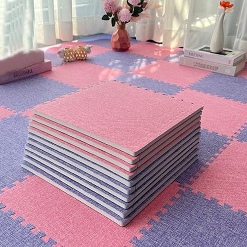 Quadratische Bodenfliesen PlüSchschaum 60 X 60 cm, Ineinander Greifende Bodenfliesen Leinenstoff mit Rand, für Spielzimmer Hause, Yoga oder Fitnessstudio(Lavender-pink,12p) von AHTCPO