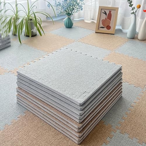 Quadratische Bodenfliesen PlüSchschaum 60 X 60 cm, Ineinander Greifende Bodenfliesen Leinenstoff mit Rand, für Spielzimmer Hause, Yoga oder Fitnessstudio(Light Gray-Light Brown,9p) von AHTCPO