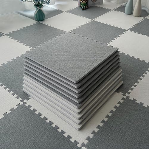 Quadratische Bodenfliesen PlüSchschaum 60 X 60 cm, Ineinander Greifende Bodenfliesen Leinenstoff mit Rand, für Spielzimmer Hause, Yoga oder Fitnessstudio(Light Gray-Light Gray,9p) von AHTCPO