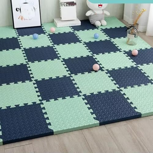 Quadratische Spielmatte, Ineinander Greifende Bodenmatten mit Volltonfarben für Indoor-Spielplatz Wohnzimmer Training Fitness Yoga (60 X 60 X 1,2 cm)(Bean Green-Navy,6p) von AHTCPO