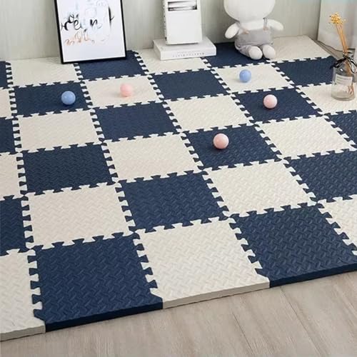 Quadratische Spielmatte, Ineinander Greifende Bodenmatten mit Volltonfarben für Indoor-Spielplatz Wohnzimmer Training Fitness Yoga (60 X 60 X 1,2 cm)(Navy-White,12p) von AHTCPO