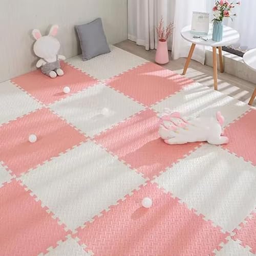 Quadratische Spielmatte, Ineinander Greifende Bodenmatten mit Volltonfarben für Indoor-Spielplatz Wohnzimmer Training Fitness Yoga (60 X 60 X 1,2 cm)(Pink-White,12p) von AHTCPO