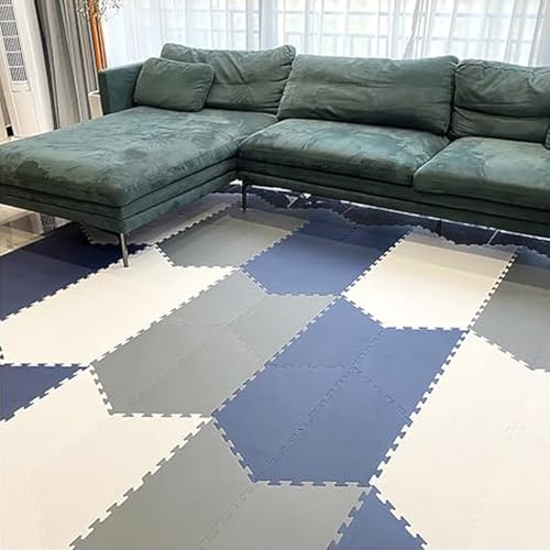 Schaumstoffteppich, Multifunktionaler Bodenbelag, Ineinander Greifender Teppich, für Schlafzimmer, Wohnzimmer, BüRo, Spielzimmer, Yoga oder Fitnessstudio(White+Gray+Navy Blue,15p) von AHTCPO