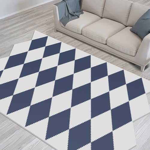 Schaumstoffteppich, Multifunktionaler Bodenbelag, Ineinander Greifender Teppich, für Schlafzimmer, Wohnzimmer, BüRo, Spielzimmer, Yoga oder Fitnessstudio(White+Navy Blue,10p) von AHTCPO