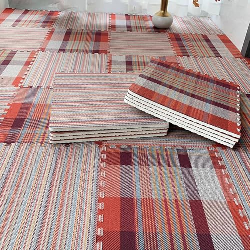 Weicher Bequemer Teppich, Waschbarer Ineinandergreifender Schallschutzteppich, Jederzeit Entfernbar, für Schlafzimmer, Wohnzimmer(Red Blue Plaid+red Blue,7p) von AHTCPO