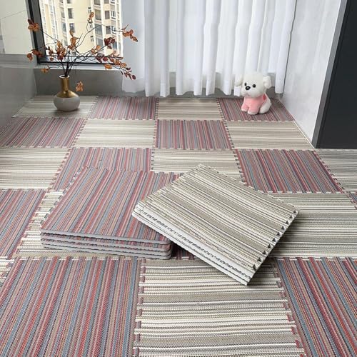 Weicher Bequemer Teppich, Waschbarer Ineinandergreifender Schallschutzteppich, Jederzeit Entfernbar, für Schlafzimmer, Wohnzimmer(Red Blue Stripes+beige,10p) von AHTCPO