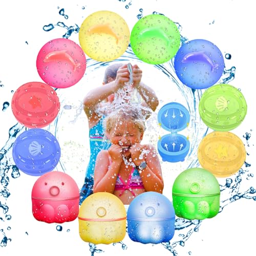 12 Stück Wasserbomben Wiederverwendbar Magnetisch, Silikon Wasserbomben Selbstschließend, Wasserspielzeug Pool Spielzeug Strandspielzeug für Sommer, Für Wasserschlachten, Familienaktivitäten von AHYDFSR