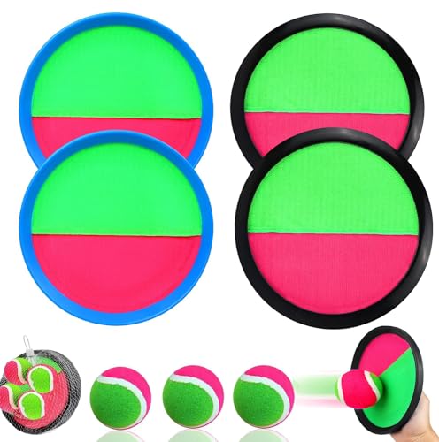 Klettballspiel, Fangballspiel mit 4 Fangscheiben 4 Bälle, Kinder Klettball , Klettball Set Strandspiel,Kinder Spaß im Freien Spiel,Klettballspiel für Kinder Wurf und Fangspiel,Sommerspielzeug,Schwarz von AHYDFSR