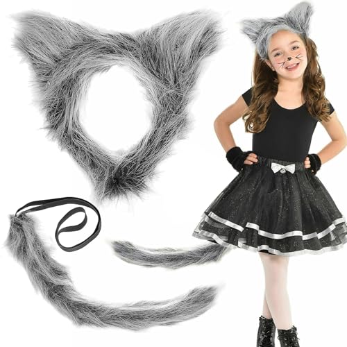 AIBAOBAO 2 Stück Wolf Kostüm Kinder, Wolf Ohren, Wolf Schwantz, Werwolf Kostüm Zubehör, Halloween Kostüm Kinder Erwachsene, Wolfskostüm für Karneval Party Cosplay Tiere Geburtstag Faschingskostüme von AIBAOBAO