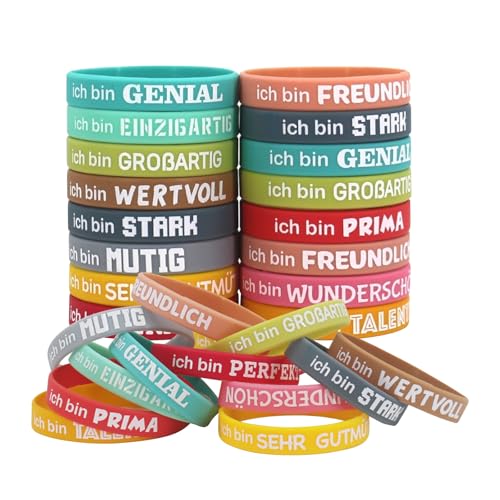 AIBAOBAO 24 Stück Motivationsarmbänder auf Deutsch,19 cm Inspirierende Silikonarmband mit Positiven Sprüchen Mutmacher Geschenke Party Mitgebsel, Kollegen Teenager, Damen Herren, Lehrer Familie von AIBAOBAO