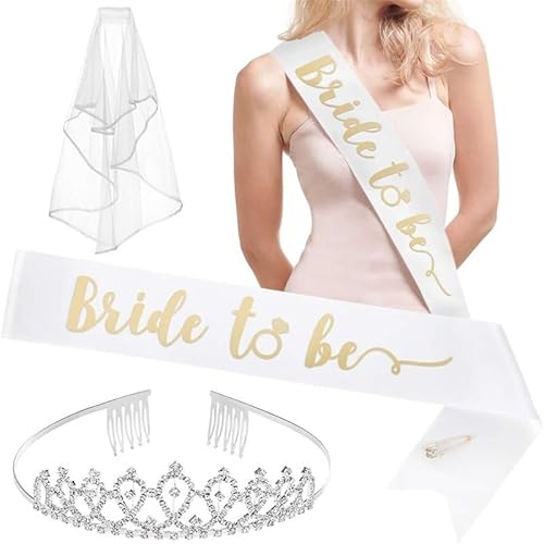 AIBAOBAO Accessoires für Bride to Be, Braut to Be Deko, Frauen Junggesellinnenabschied Set, Braut Schärpe, Schleier, Weiß Stirnband, Bachelorette Party Deko und Hochzeitsfotografie Accessoires von AIBAOBAO