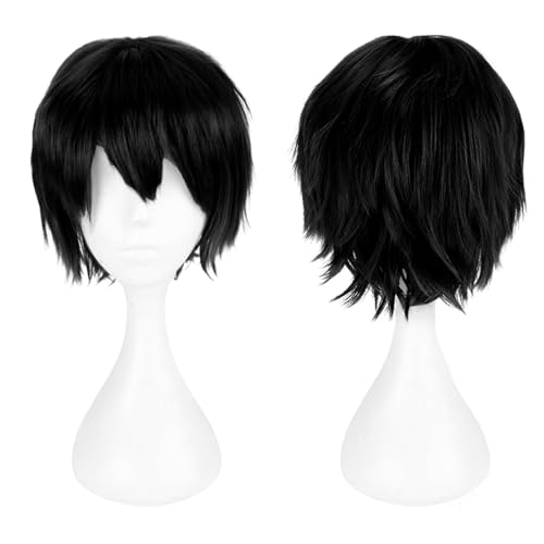 AIBAOBAO Schwarze Perücke, Perücke Schwarz Kurz Damen Herren, Anime Cosplay Perücke, Synthetische Perücke, Black Wig, Perücke Halloween Karneval Kostüm Fasching Party Themen von AIBAOBAO