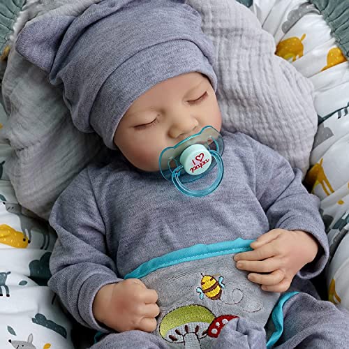 AIBAOLIAN 17''/45cm Reborn Baby Lebensecht Weiches Silikon Vinyl Reborn Puppe Handgemachte mit Fütterungsset Reborn Baby Junge Weihnachts Geschenk von AIBAOLIAN