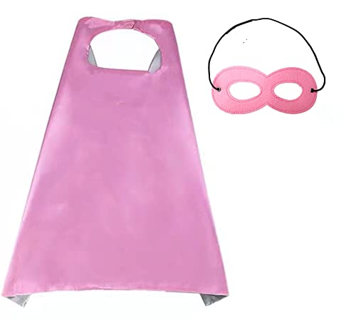 AICOC Superhelden-Umhänge und Masken für Kinder, doppelseitig, Kostüme, Weihnachten, Halloween, Cosplay, Geschenk für Jungen und Mädchen (rosa) von AICOC