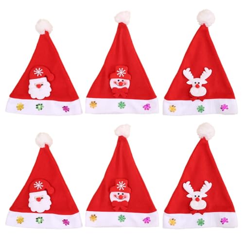 AIDIRui 6 Stück Weihnachtsmütze, Rote Weihnachtsmütze für Weihnachtsfeiergeschenke, Geeignet für Erwachsene und Kinder, Einfach zu Verwenden von AIDIRui