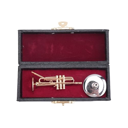 AIDIRui Kupfer Miniatur-Trompete mit Ständer und Etui Miniatur-Musikinstrument Miniatur-Modell Mini-Trompete Hausdekoration, Langlebige Feine Verarbeitung von AIDIRui